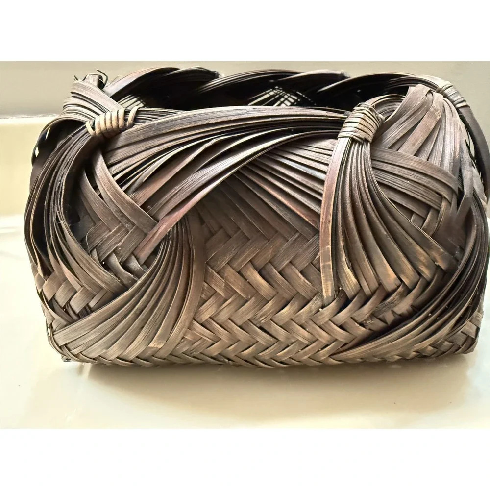 Vintage Japanese Ikebana Woven Bamboo Baskets Hand-Woven Wave Pattern (Set of 2)